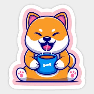 Cute Shiba Inu Dog Holding Hot Coffee Cup Cartoon Sticker